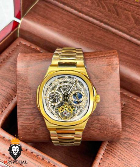 ساعت مچی مردانه پتک فیلیپ ناتیلوس طلایی صفحه اسکلتون لاکچری Patek Philippe nautilus 9662