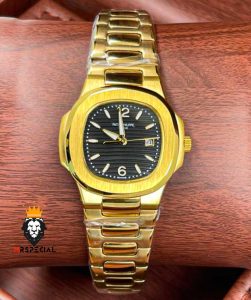 ساعت مچی مردانه پتک فیلیپ ناتیلوس طلایی صفحه مشکی Patek Philippe nuatilos 9652 