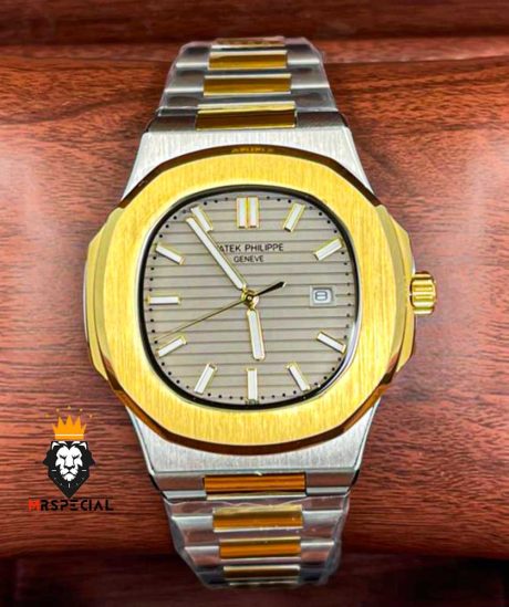 ساعت مچی مردانه پتک فیلیپ ناتیلوس دورنگ صفحه سفید Patek Philippe nuatilos 9652