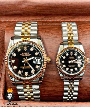 ست ساعت مچی رولکس مدل دیت جاست دو رنگ رزگلد صفحه مشکی 5707 Rolex Datejust