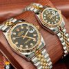 ست ساعت مچی رولکس مدل دیت جاست دو رنگ رزگلد صفحه مشکی 5707 Rolex Datejust