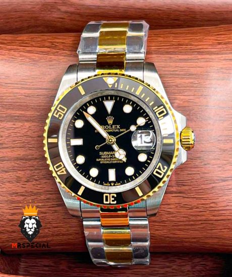 ساعت مچی مردانه رولکس ساب مارینر صفحه مشکی استیل دو رنگ طلایی 6636 Rolex Sub mariner