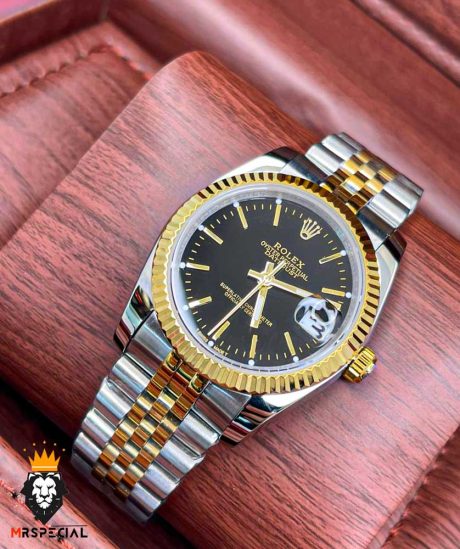 ساعت مچی مردانه رولکس مدل دیت جاست دو رنگ طلایی صفحه مشکی Rolex Datejust