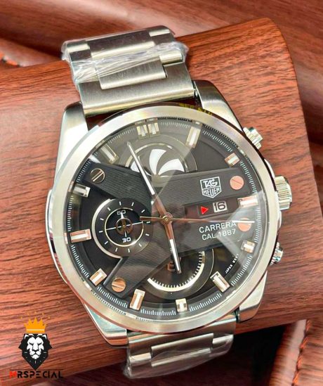 ساعت مچی مردانه تگ هویر کرنوگراف استیل صفحه گرد طوسی رنگ tag heuer 8949