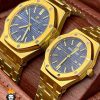 ساعت مچی ست اودمار پیگه تک موتوره طلایی صفحه ابی 2215 AUDEMARS PIGUET ROYAL