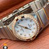 ساعت مچی زنانه امگا کانسلیشن صفحه صدف رزگلد قاب نگین OMEGA CONSTELLATION 4215