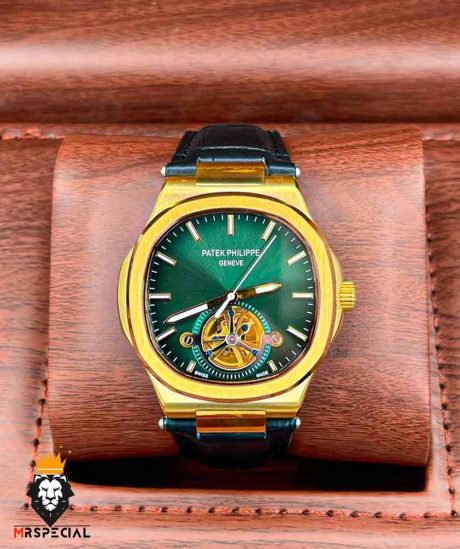 ساعت مچی مردانه پتک فیلیپ بند چرم اتوماتیک صفحه سبز Patek Philippe 9646