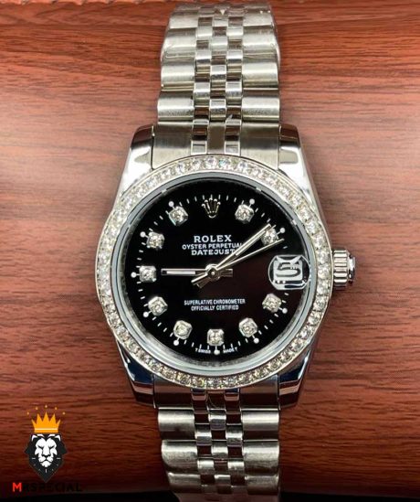 ساعت مچی زنانه رولکس دیت جاست استیل قاب نگین 5800 ROLEX DATEJUST