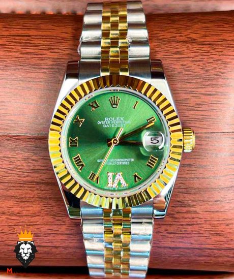 ساعت مچی زنانه رولکس دیت جاست اتوماتیک استیل طلایی صفحه سبز 5809 ROLEX DATEJUST