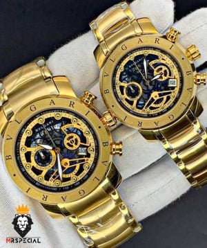 ساعت مچی ست زنانه و مردانه بولگاری کرنوگراف طلایی BVLGARI 0900