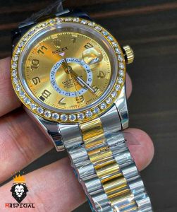 ساعت مچی مردانه رولکس اسکای دالر اتوماتیک قاب نگین 0982 Rolex Sky Dweller diamond