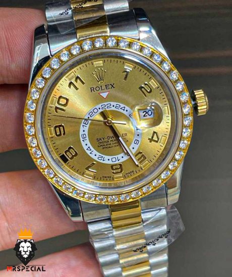 ساعت مچی مردانه رولکس اسکای دالر اتوماتیک قاب نگین 0982 Rolex Sky Dweller diamond