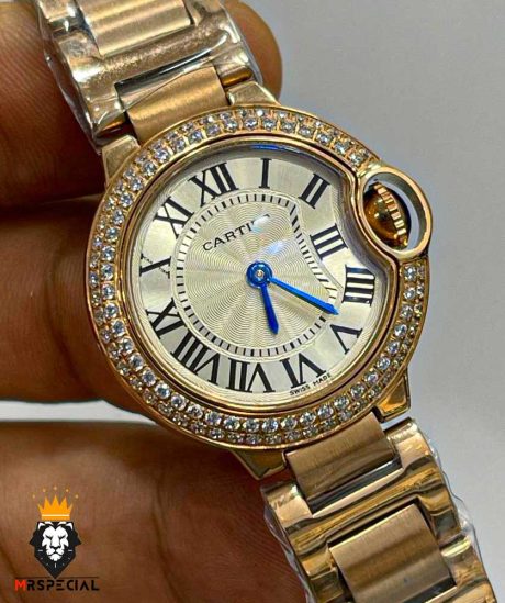 ساعت مچی زنانه کارتیر بالن بلو نگین رزگلد 01045 Cartier Ballon Bleu
