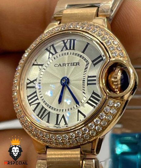 ساعت مچی زنانه کارتیر بالن بلو نگین رزگلد 01045 Cartier Ballon Bleu