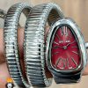 ساعت مچی زنانه بولگاری ماری دستبندی استیل صفحه قرمز BVLGARI SERPENTI TUBOGAS 01135