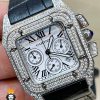 ساعت مچی زنانه کارتیه سانتوس فول نگین کرنوگراف بند چرم 01141 Cartier Santos100