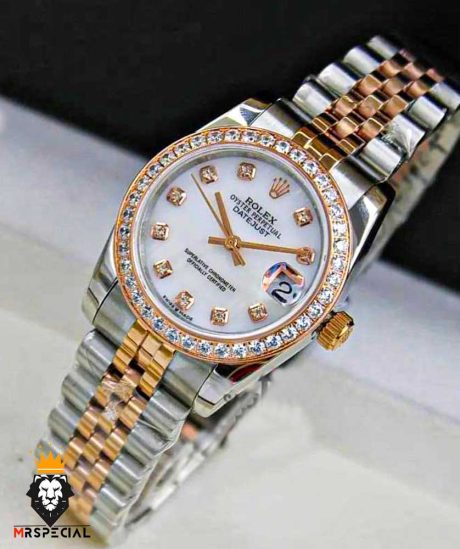 ساعت مچی زنانه رولکس دیت جاست رزگلد نگین دار01130 ROLEX DATEJUST