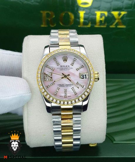 ساعتمچی زنانه رولکس دیت جاست نگین دار سایز متوسط 01490 ROLEX DATEJUST