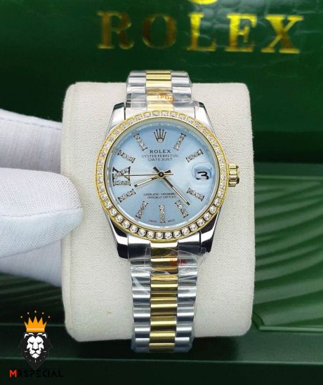 ساعتمچی زنانه رولکس دیت جاست نگین دار سایز متوسط 01489 ROLEX DATEJUST