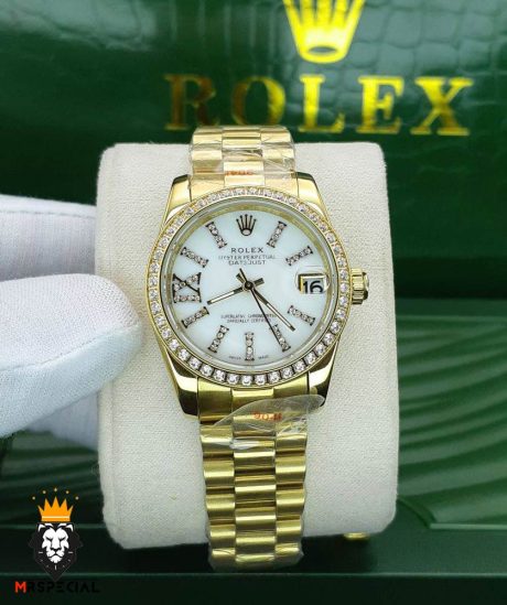 ساعتمچی زنانه رولکس دیت جاست نگین دار سایز متوسط 01488 ROLEX DATEJUST