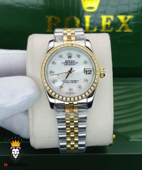 ساعتمچی زنانه رولکس دیت جاست قاب نگین سایز متوسط 01473 ROLEX DATEJUST