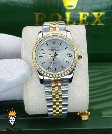 ساعتمچی زنانه رولکس دیت جاست نگین دار سایز متوسط 01482 ROLEX DATEJUST