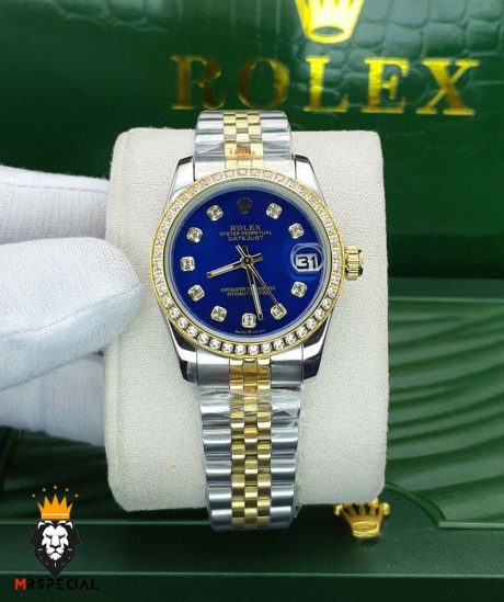 ساعتمچی زنانه رولکس دیت جاست نگین دار سایز متوسط 01476 ROLEX DATEJUST