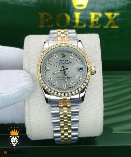 ساعتمچی زنانه رولکس دیت جاست نگین دار سایز متوسط 01477 ROLEX DATEJUST