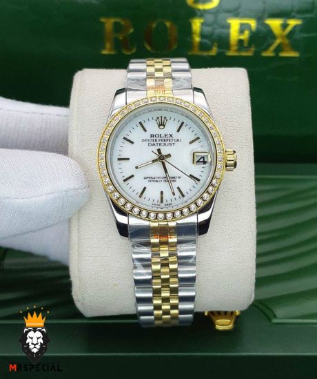 ساعتمچی زنانه رولکس دیت جاست نگین دار سایز متوسط 01481 ROLEX DATEJUST