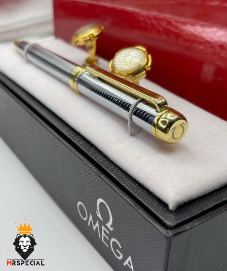 ست لوکس مردانه خودکار و دکمه سر دست امگا 0107 OMEGA