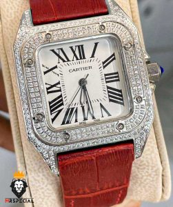 ساعت مچی زنانه کارتیر سانتوس فول نگین 01780 Cartier Santos100