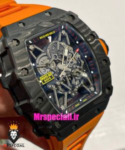  ساعت ریچارد میل مردانه قاب کربن اتوماتیک بند رابر نارنجی صفحه اسکلتون 021439 RICHARD MILLE 