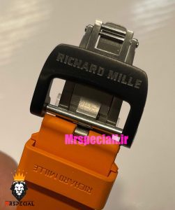  ساعت ریچارد میل مردانه قاب کربن اتوماتیک بند رابر نارنجی صفحه اسکلتون 021439 RICHARD MILLE 