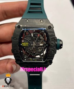 ساعت ریچارد میل مردانه قاب کربن اتوماتیک بند رابر صفحه اسکلتون 021441 RICHARD MILLE