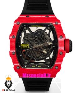 ساعت ریچارد میل مردانه قاب کربن اتوماتیک بند رابر نارنجی صفحه اسکلتون 021440 RICHARD MILLE