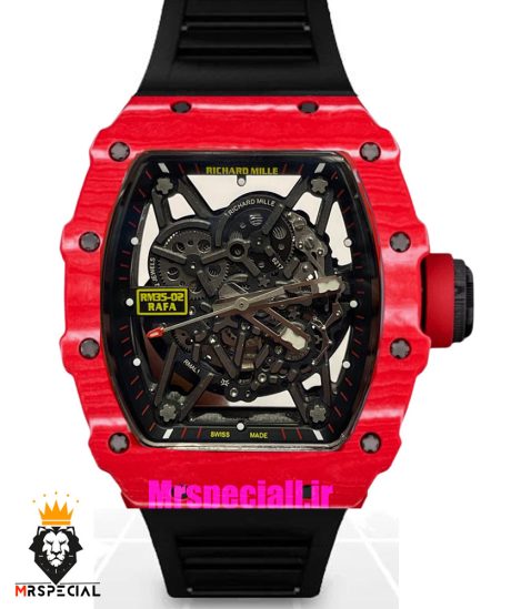 ساعت ریچارد میل مردانه قاب کربن اتوماتیک بند رابر نارنجی صفحه اسکلتون 021440 RICHARD MILLE