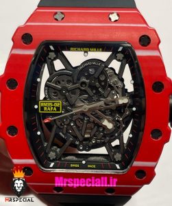 ساعت ریچارد میل مردانه قاب کربن اتوماتیک بند رابر نارنجی صفحه اسکلتون 021440 RICHARD MILLE