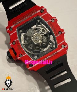 ساعت ریچارد میل مردانه قاب کربن اتوماتیک بند رابر نارنجی صفحه اسکلتون 021440 RICHARD MILLE