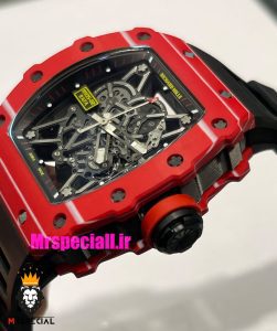 ساعت ریچارد میل مردانه قاب کربن اتوماتیک بند رابر نارنجی صفحه اسکلتون 021440 RICHARD MILLE