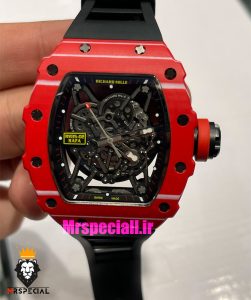 ساعت ریچارد میل مردانه قاب کربن اتوماتیک بند رابر نارنجی صفحه اسکلتون 021440 RICHARD MILLE
