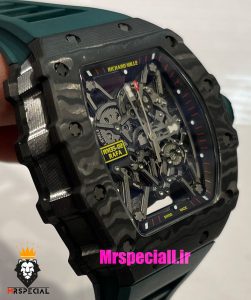 ساعت ریچارد میل مردانه قاب کربن اتوماتیک بند رابر صفحه اسکلتون 021441 RICHARD MILLE