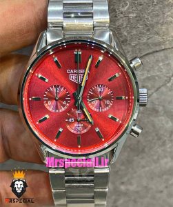 ساعت تگ هویر مردانه مدل کررا کرنوگراف استیل صفحه قرمز Tag Heuer Carrera TG 021434 