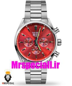 ساعت تگ هویر مردانه مدل کررا کرنوگراف استیل صفحه قرمز Tag Heuer Carrera TG 021434