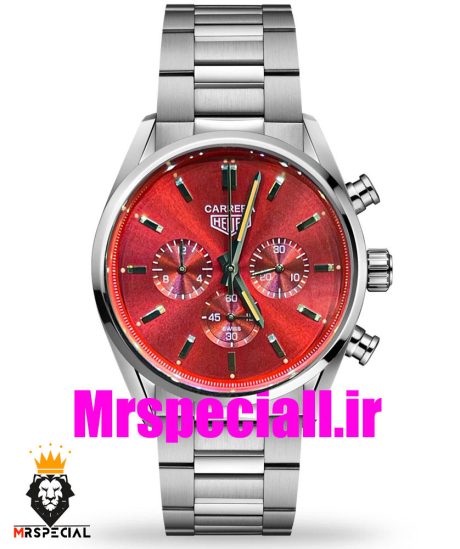 ساعت تگ هویر مردانه مدل کررا کرنوگراف استیل صفحه قرمز Tag Heuer Carrera TG 021434