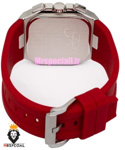 ساعت الکسا مردانه اورجینال کرنوگراف بند رابر قرمز قاب چهارگوش صفحه مشکی قرمز 021100 ALEXA Professional