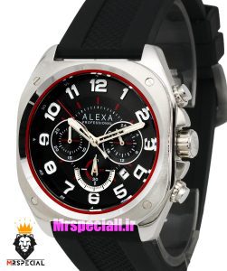 ساعت الکسا مردانه اورجینال کرنوگراف بند رابر مشکی قاب استیل صفحه مشکی 021103 ALEXA Professional
