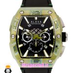ساعت الکسا مردانه اورجینال کرنوگراف بند چرم مشکی قاب سبز صفحه مشکی 021086 ALEXA Professional