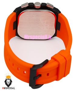 ساعت الکسا مردانه اورجینال کرنوگراف بند رابر نارنجی قاب چهارگوش صفحه مشکی نارنجی 021101 ALEXA Professional