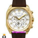 ساعت الکسا مردانه اورجینال کرنوگراف بند رابر قهوه ای قاب طلایی صفحه سفید 021106 ALEXA Professional