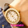ساعت الکسا زنانه طلایی نقره ای بند چرم صفحه بیضی قاب نگین دار صفحه سفید 020927 ALEXA Special